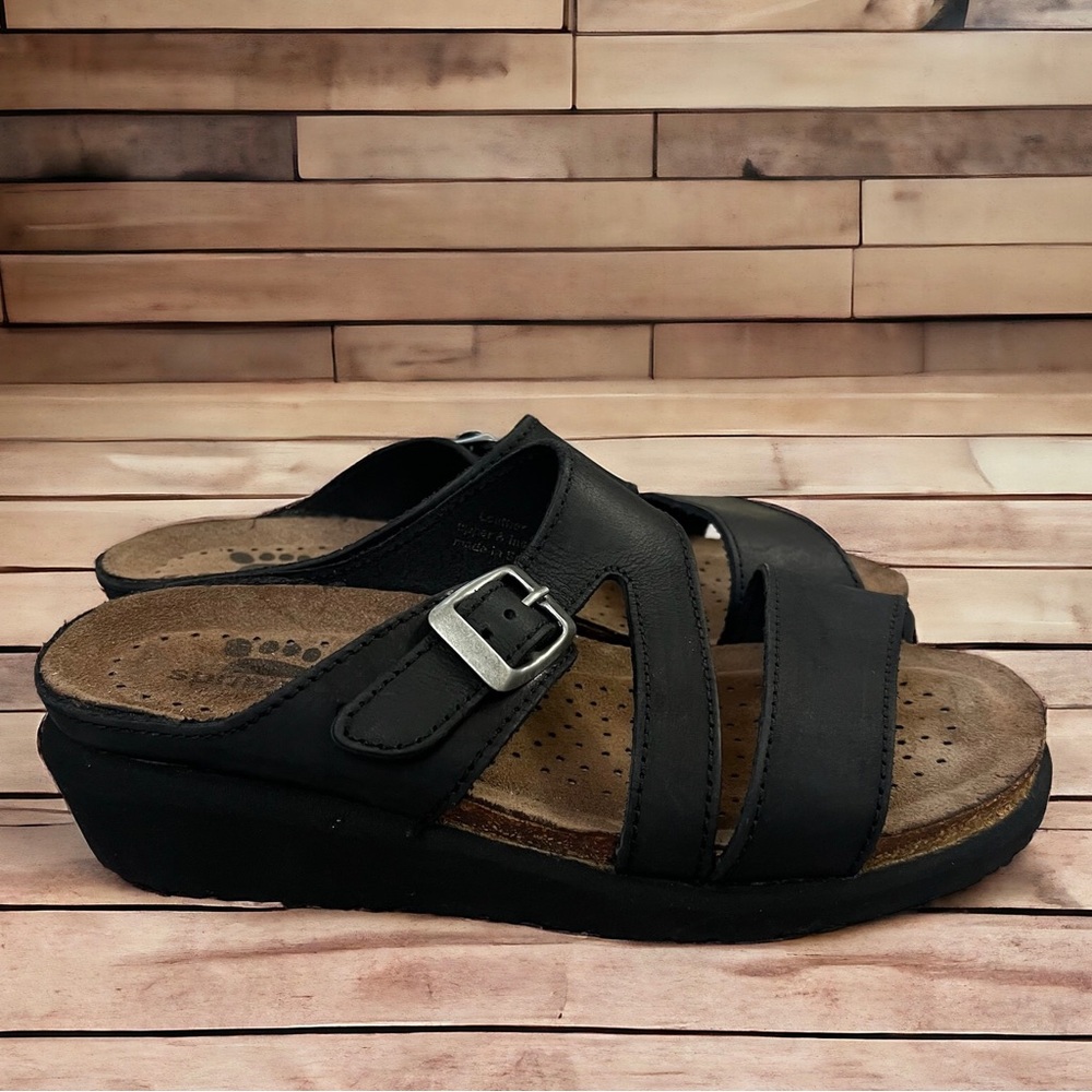 Spring Step Slides Black Leather US Size 7 and EU Size 37 Made In Spain - Picture 3 of 13